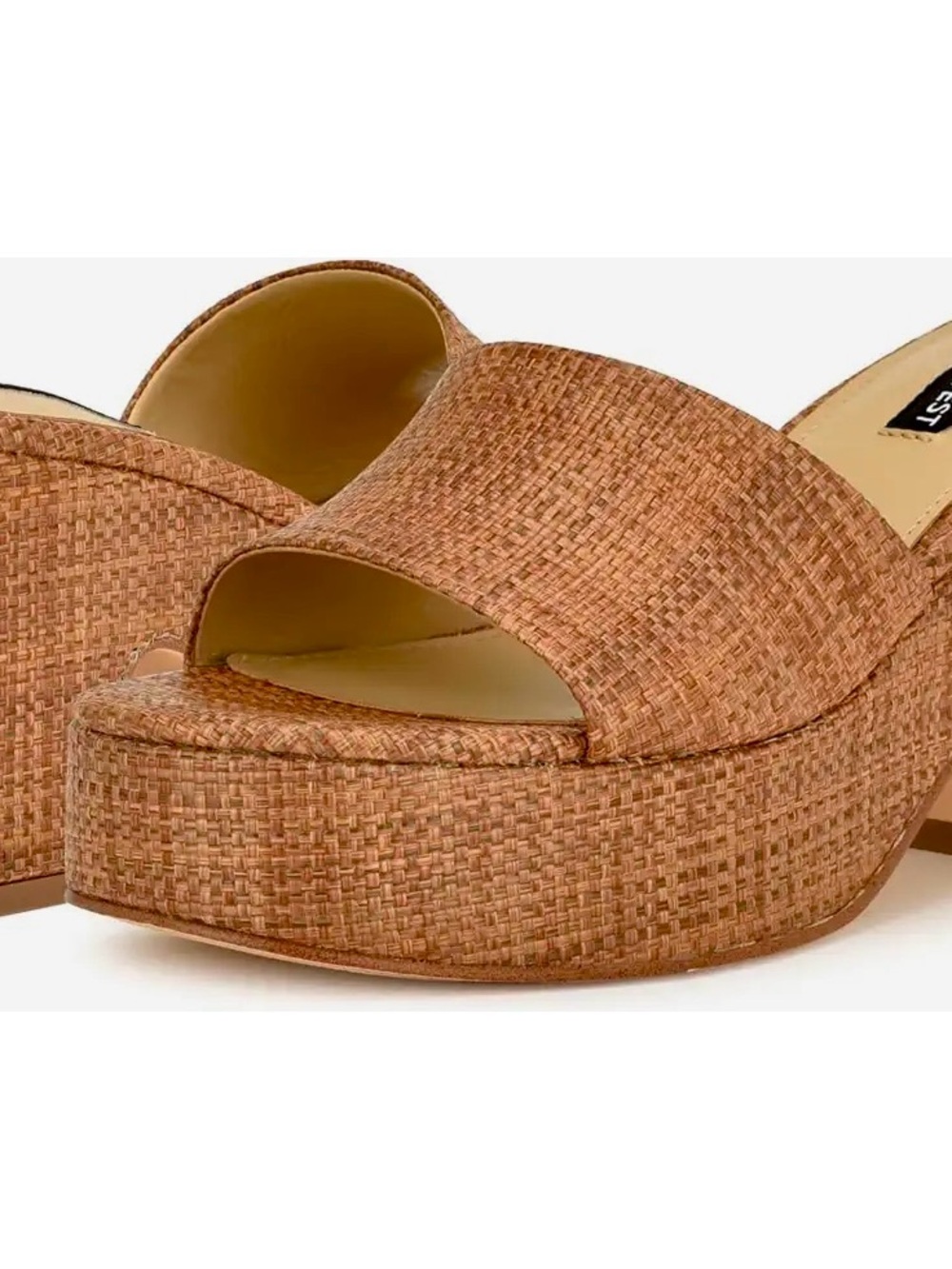 Nine West Tan Woven Platform Slide Sandals